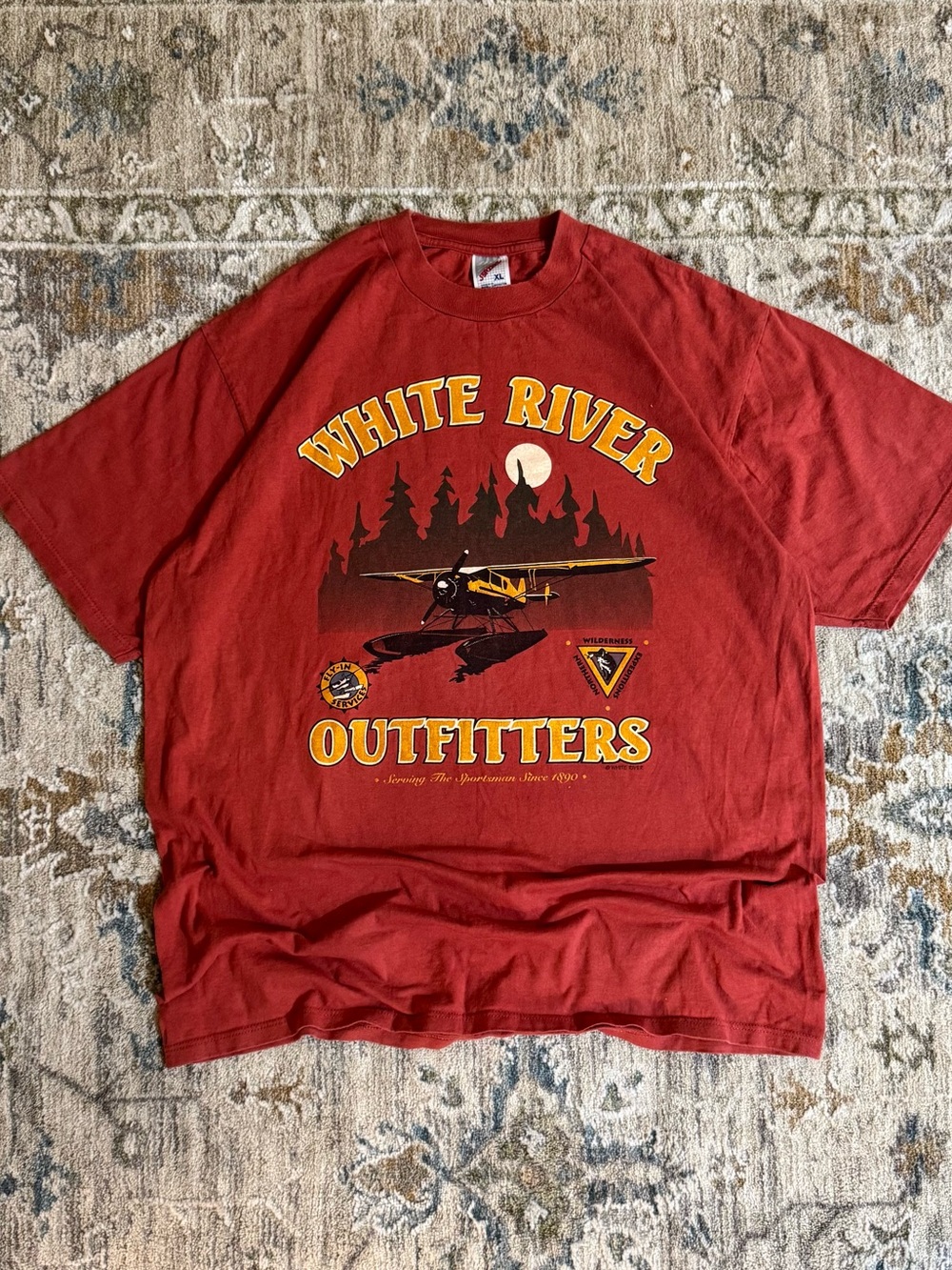 Vintage 90's Jerzees White River Outfitters Wilderness Graphic Tee XL